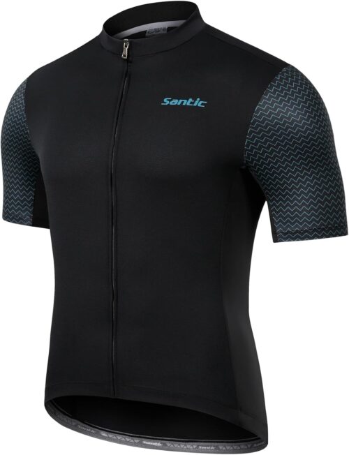 Santic Men's Cycling Jersey Short Sleeve Tops Pro Road Bike Shirt Full Zipper UPF 50+ MTB Jersey with Pockets