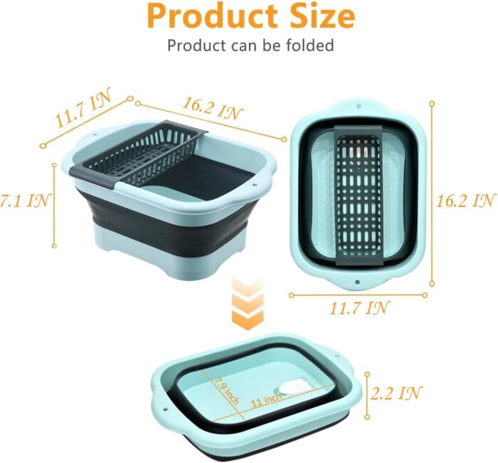 2.77 Gallon (10.5L) Collapsible Dish Basin with Drain Plug, Outdoor Multiuse Foldable Sink Tub, Dishpan, Wash Basin, Portable Kitchen Storage Tray for Camping, RV, Beverage Bucket (Green) - Image 4