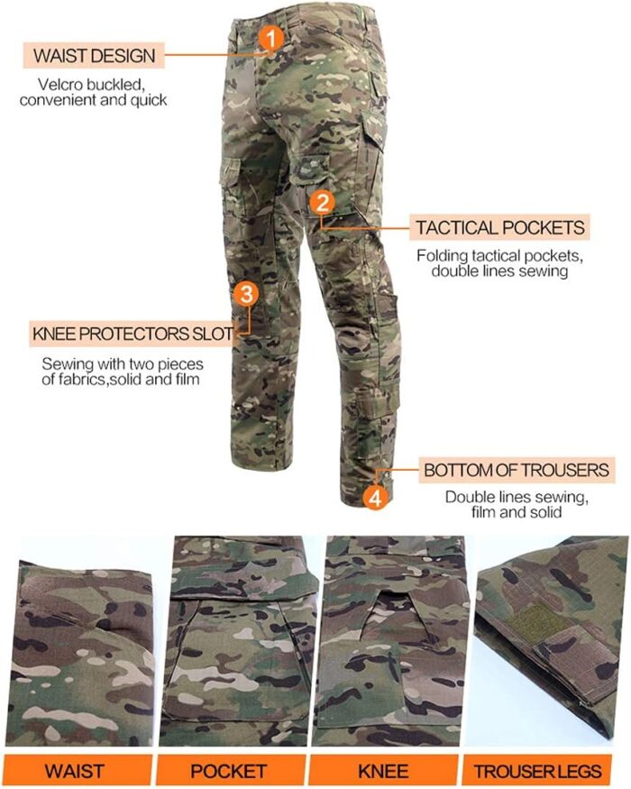 LANBAOSI Men's Tactical Combat Shirt and Pants Set Long Sleeve Woodland Hunting Military Uniform 1/4 Zip - Image 5