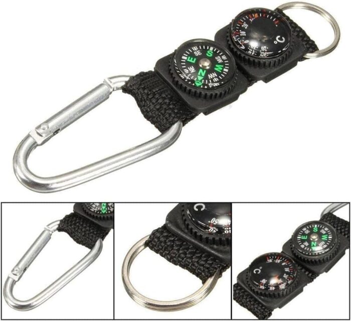 Black Carabiner Key Chain Compass Thermometer Metal Camping Outdoor Gadgets Hiking Survival to Multifunctional Mountaineering Sports Outdoor Recreation Accessories - Image 3