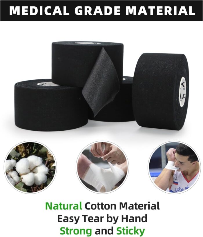 OK TAPE Athletic Sports Tape（4 Packs) - 45ft Per Roll Very Strong Tape for Athlete & Sport Trainers & First Aid Injury Wrap, Perfect for Fingers Ankles Wrist on Bat, Hockey Stick - Black - Image 2