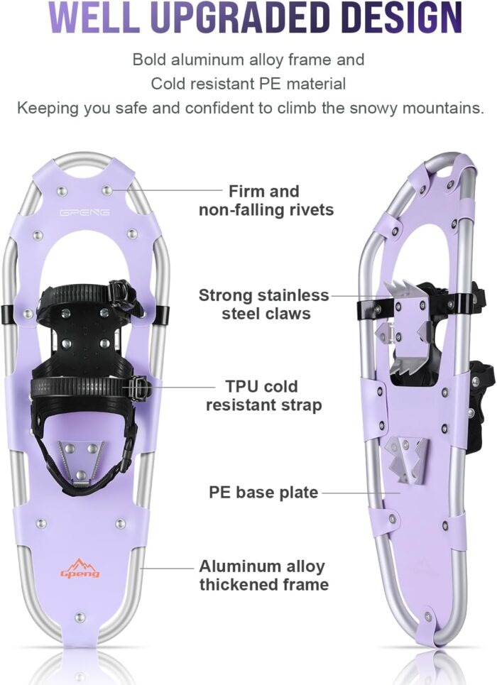 Gpeng Snowshoes for Men Women Youth Kids, Light Weight Aluminum Snow Shoes with Trekking Poles, Crampon Protector and Carrying Tote Bag (Navy Blue, 21 inch) - Image 7