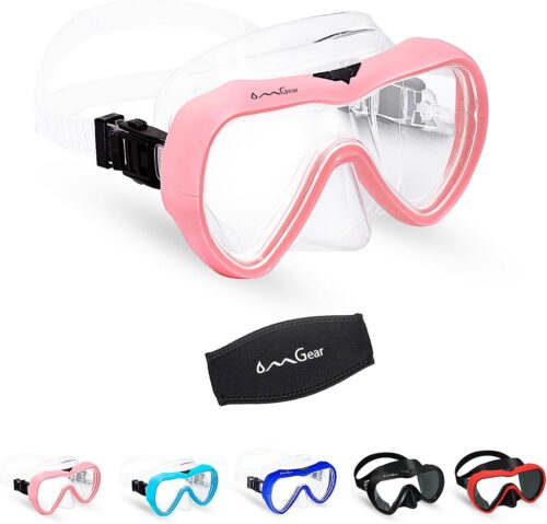 OMGear Diving Mask Snorkeling Gear Kids Adult Snorkel Mask Dive Goggles Silicone Swim Glasses with Nose Cover for Scuba Free Diving Spearfishing Neoprene Strap Cover Impact Resistance