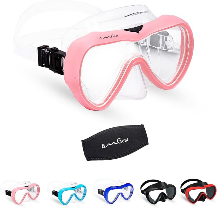 OMGear Diving Mask Snorkeling Gear Kids Adult Snorkel Mask Dive Goggles Silicone Swim Glasses with Nose Cover for Scuba Free Diving Spearfishing Neoprene Strap Cover Impact Resistance