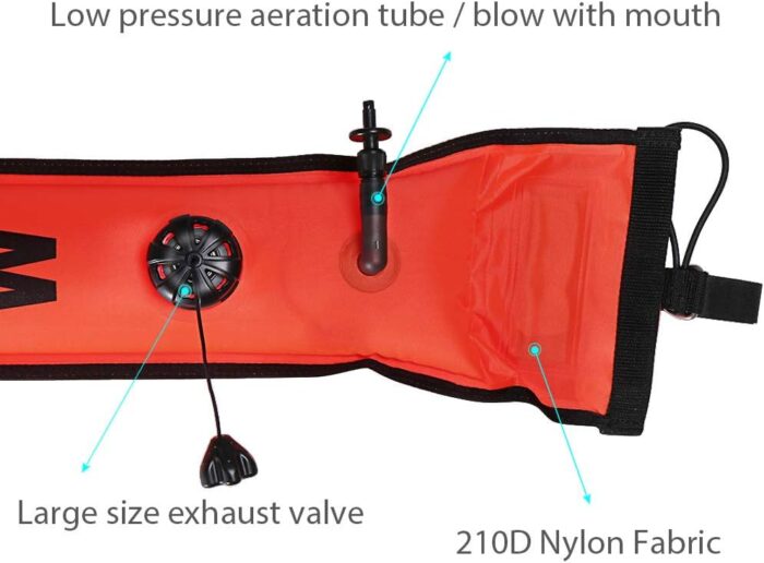 4ft Red Scuba Diving SMB, Open Bottom Surface Marker Buoy with Safety Sausage with 49ft Alloy Dive Reel and Double-Ended Bolt Clip for Underwater Sports-Gray - Image 4