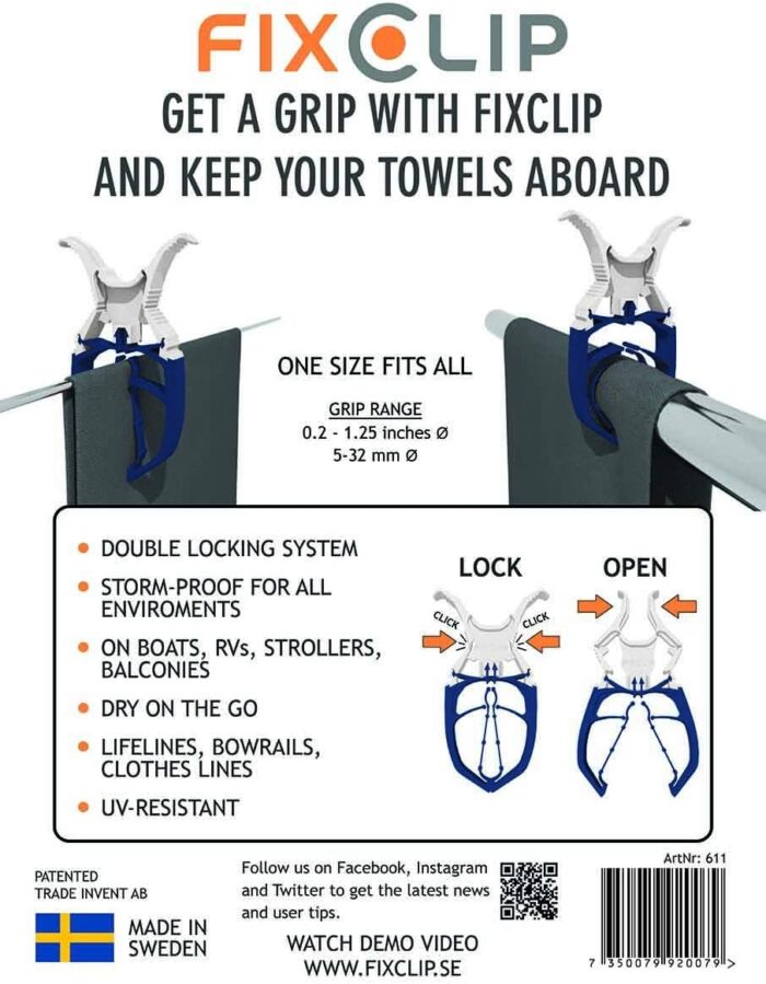 Navy Blue 6-Pack - Storm Proof & Lockable Clothespin - Large Clips fits Lines & Rails - Multi- Purpose Towel Clips for Boat, Chairs, RV, Camping, Fishing, Stroller, Balcony, Tarps, Garden - Image 5