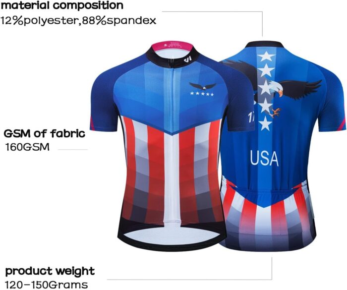 USA Cycling Jersey Men Short Sleeve Bike Biking Shirts American Flag Road Bicycle Clothing Full Zip with Pockets - Image 3