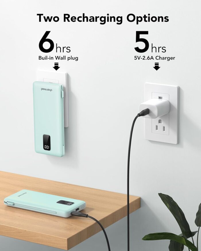 Charmast Portable Charger with Built-in Cables and Plug, 10000mAh USB C Power Bank Fast Charging 15W, External Battery Pack Slim, Travel Essentials Compatible with 16 15 14 13, Samsung Galaxy, iPad - Image 4