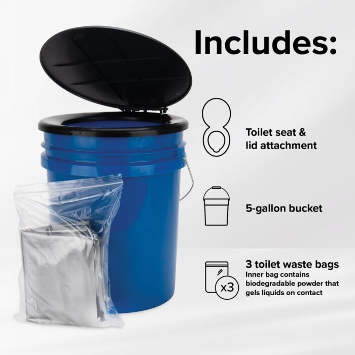 Camco Portable Toilet Bucket - Features 3 Bag Liners for Easy Clean Up & Attached Carry Handle - Includes Seat and Lid Attachment (41549) - Image 5