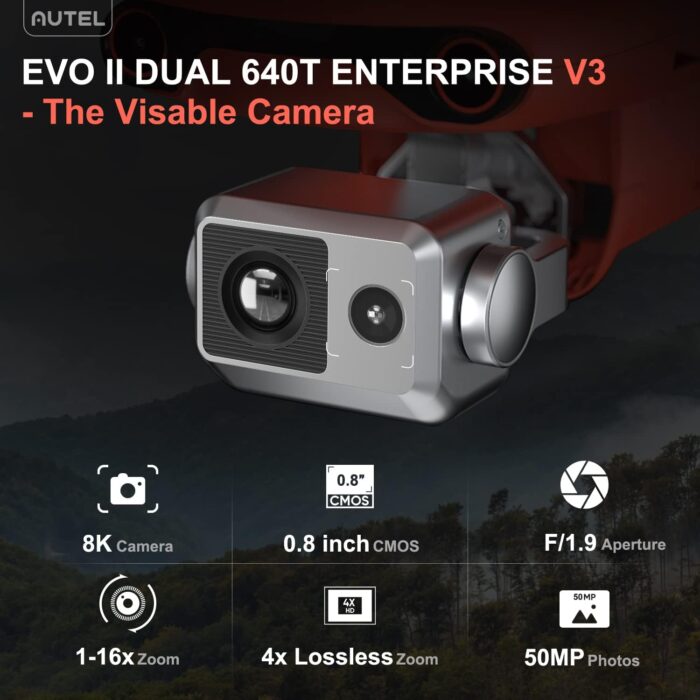 Autel Robotics EVO II Dual 640T Enterprise V3, Support Remote ID, 640 * 512@30 fps T~hermal Imaging, 0.8" RYYB CMOS 8K Sensor, DRI Ranges, 1-16x Zoom, 42 Mins,15KM Transmission - Image 3