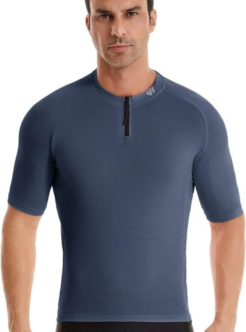 Wulibike Cycling Jersey Men Short Sleeve, Road Bike Jerseys Half Zipper with Pockets, Bicycle Clothing Breathable Quick Dry