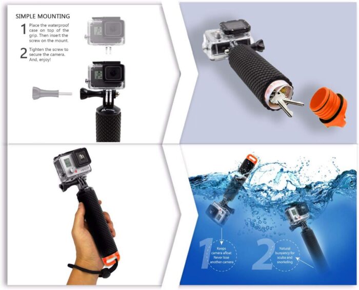 Floating Hand Grip Waterproof Monopod for GoPro Hero 13 12 11 10 9 8 7 6 5 4 3+ Session Black Silver Action Camera Handler & Handle Mount Accessories for Underwater Snorkeling & Water Sports (Orange) - Image 7