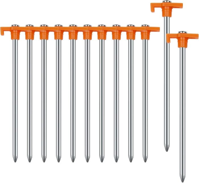 12PCS Tent Stakes Heavy Duty Camping Stakes,AVOFOREST 7.1Inch Non-Rust Metal Tent Pegs Ground Stakes Tent Spikes Camping,Hiking Orange