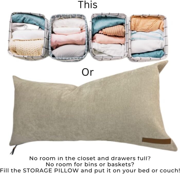 THE STORAGE PILLOW XL zippered storage Pillowcase FILL w Clothes Bedding Blankets to maximize Space - RV Camper Dorm Tiny Home Boat Inside Organization Ideas Accessories - Small Space Storage Solution - Image 4