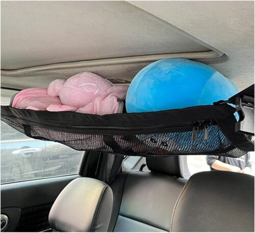 Car Ceiling Cargo Net,Double Layer Large Capacity Overhead Cargo Net for Car with Zip Seals,Road Trip Essentials Truck Organizer on Truck SUV Roof