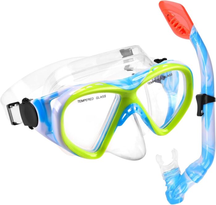 Kids Snorkel Set Dry Top Snorkeling Gear for Kids Youth Boys Girls Junior Age 5-15,Tempered Glass Swimming Diving Mask and Snorkel Set 180 Degree Panoramic View - Image 9