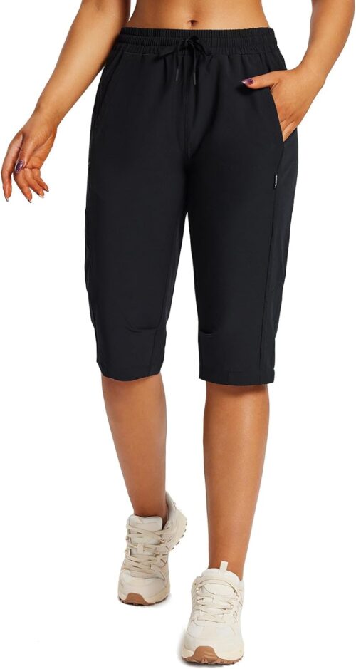 baleaf Women's 15" Long Shorts Below The Knee Capri Hiking Cargo Shorts Lightweight Quick Dry Elastic Waist for Casual