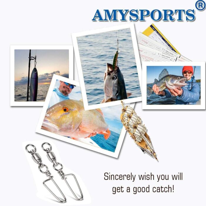 AMYSPORTS High Strength Fishing Snap Swivels Ball Bearing Swivels Stainless Fishing Swivels Saltwater Corrosion Resistance Barrel Swivel for Freshwater Fishing - Image 7