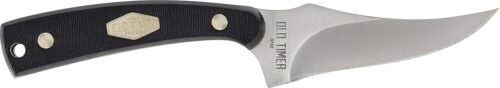 Old Timer 152OT Sharpfinger 7.1in S.S. Full Tang Fixed Blade Knife with 3.3in Clip Point Skinner Blade, Black Sawcut Handle, and Leather Belt Sheath for Hunting, Camping, Skinning, EDC, and Outdoors