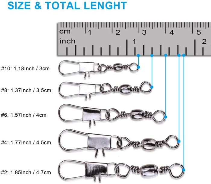 200PCS Barrel Snap Swivel Fishing Accessories, Premium Fishing Gear Equipment with Ball Bearing Swivels Snaps Connector for Quick Connect Fishing Lures - Image 5