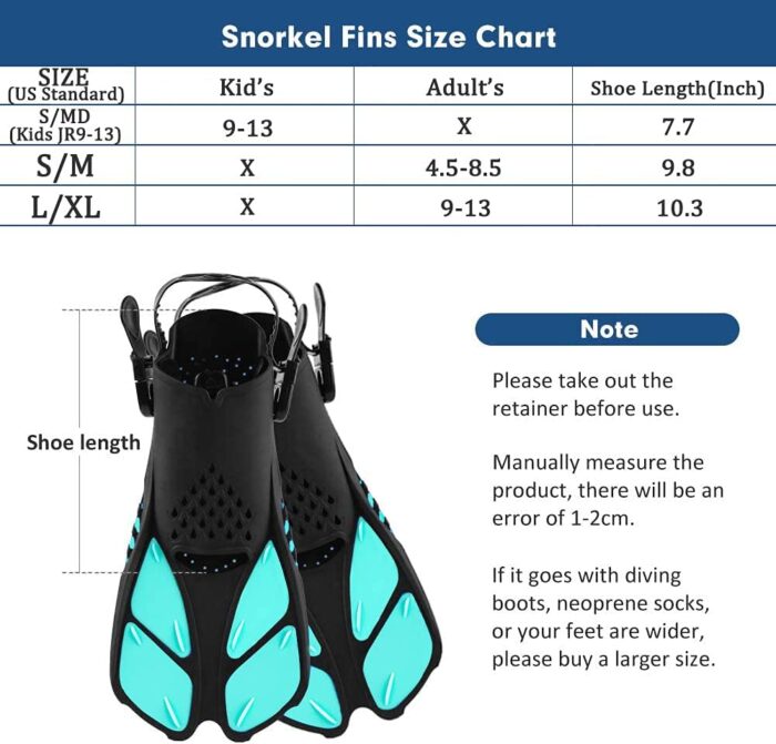 Sugaroom Swim Fins Open Heel, Adjustable Snorkel Fins Diving Fins with Mesh Bag, Snorkeling Gear Flippers Travel Size Short Flippers for Lap Swimming Scuba Dive Adult Men Women Kids - Image 2