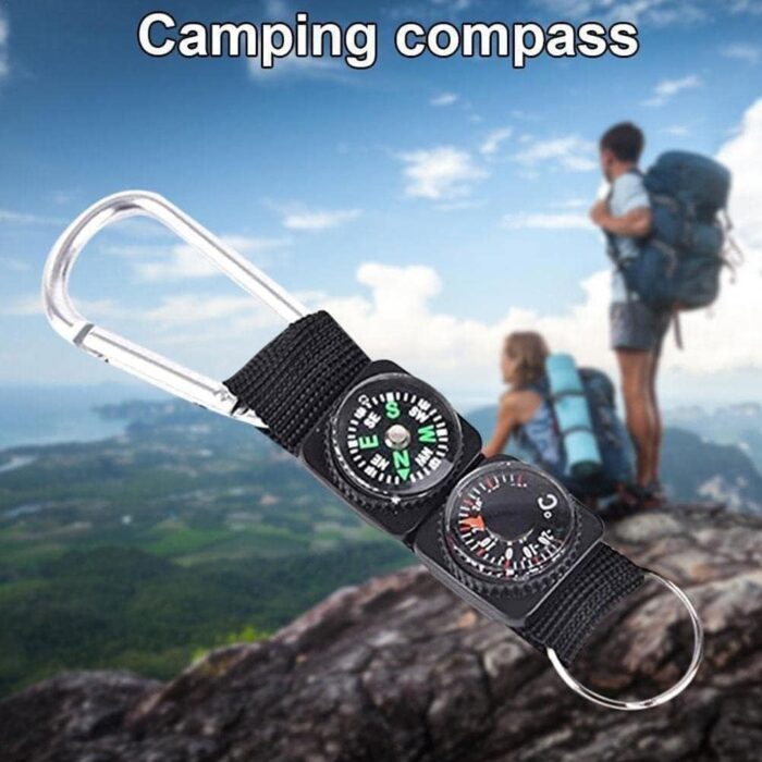 Black Carabiner Key Chain Compass Thermometer Metal Camping Outdoor Gadgets Hiking Survival to Multifunctional Mountaineering Sports Outdoor Recreation Accessories - Image 2