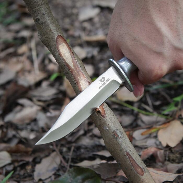 MOSSY OAK Fixed Blade Bowie Knife, 2-piece Hunting Knife with Leather Handle Featuring Laser Pattern, Sheath Included - Image 5