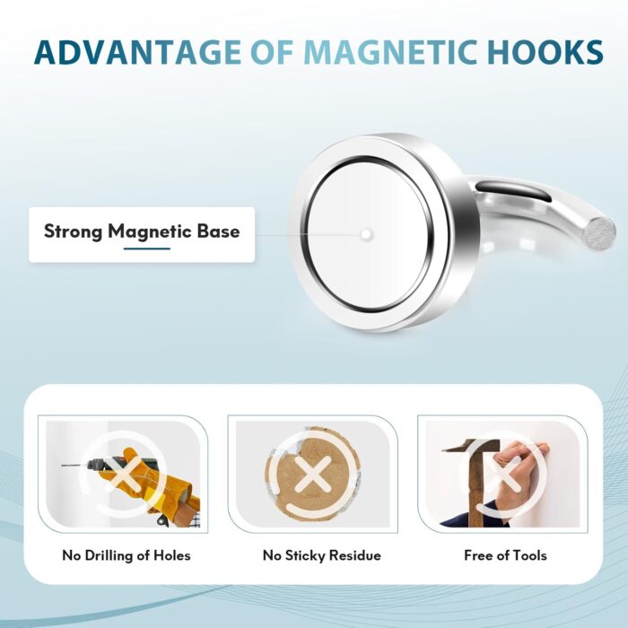 Neosmuk Magnetic Hooks,30lb+ Heavy Duty Earth Magnets with Hook for Refrigerator, Extra Strong Cruise Hook for Hanging, Magnetic Hanger for Cabins, Grill (Silver White, Pack of 10) - Image 4