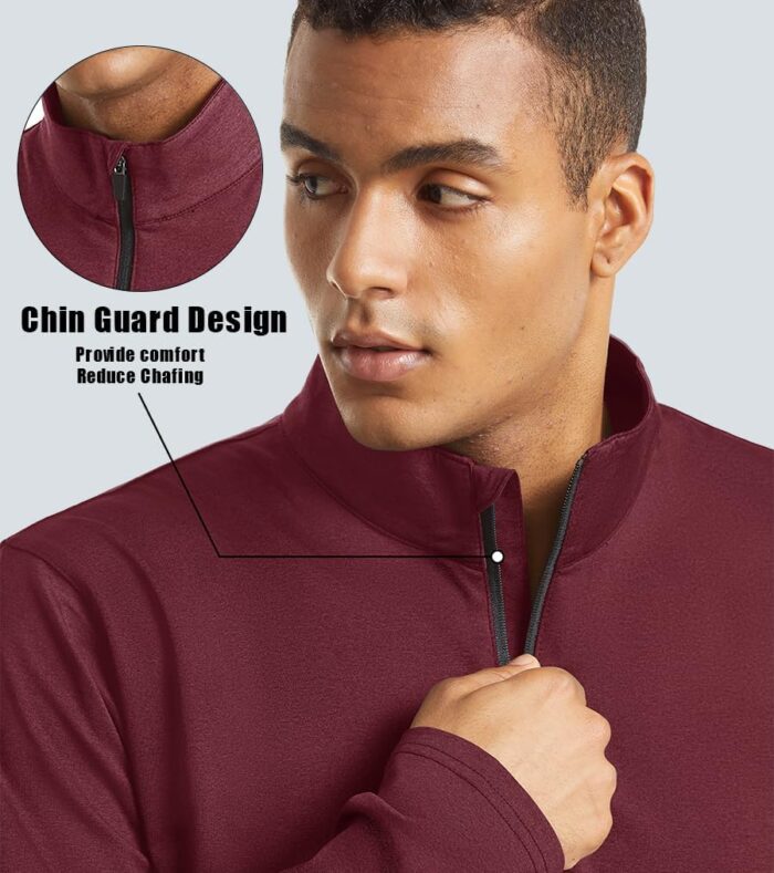 KEFITEVD Men's Athletic Shirts Long Sleeve 1/4 Zip Lightweight Fleece Lined Golf Active Pullover Workout Shirts Sweatshirt - Image 3