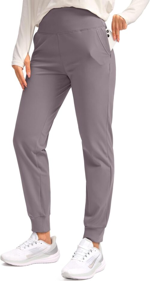 SANTINY Women's Fleece Lined Joggers Water Resistant High Waisted Thermal Sweatpants Winter Pants Hiking Running Pockets