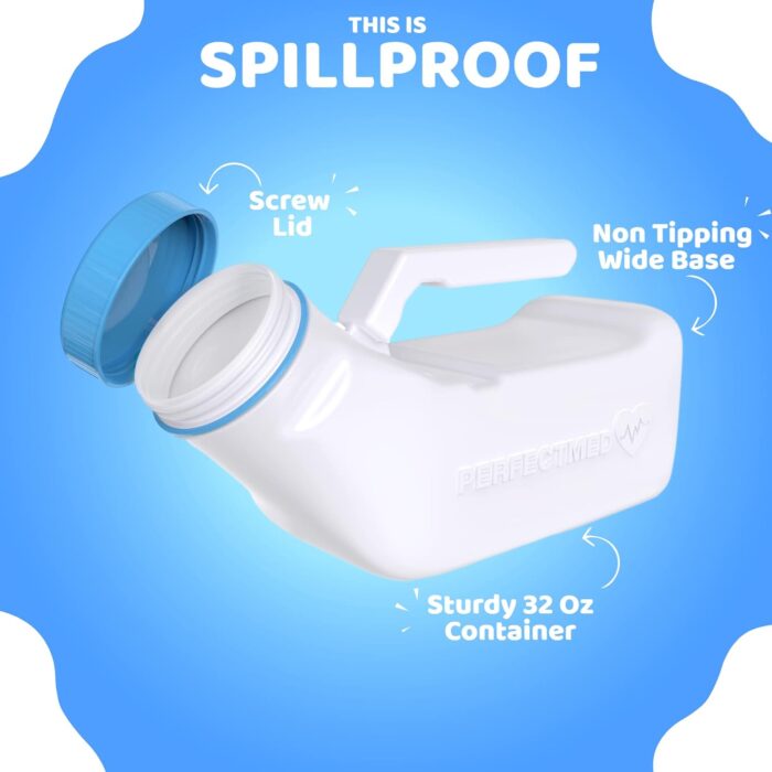 Female Urinal Spill Proof 32 oz (2 Pack)- Urinal for Women & Men - Pee Funnel - Unisex Bed Pan - Portable Urinals for Women - Sturdy Female Urination Device for Car Travel, Road Trip Essentials - Image 5