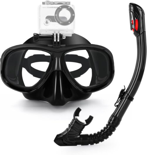 Snorkeling Gear for Adults Youth, Nearsighted Anti-Fog Diving Mask & Silicone Dry Snorkel for Scuba Diving Spearfishing Freediving