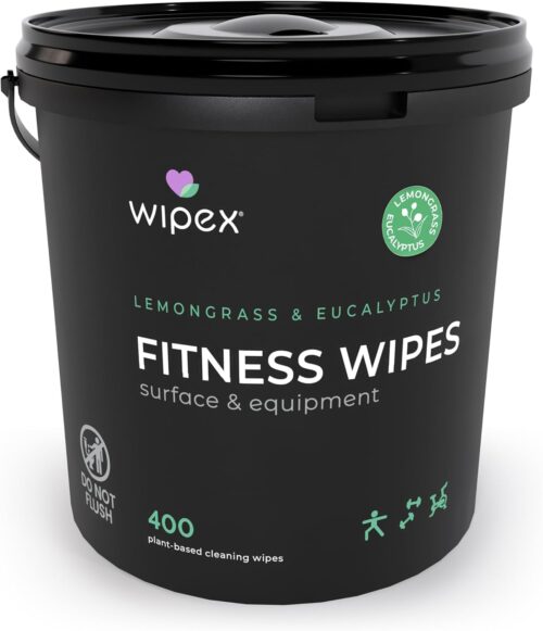 Wipex Yoga Mat Cleaner Gym Wipes - Plant-Based Lemongrass, Eucalyptus & Vinegar Wipes for Fitness Equipment & All Purpose Gym Cleaning - Safe for Peloton Bikes & Treadmills - 400 Count