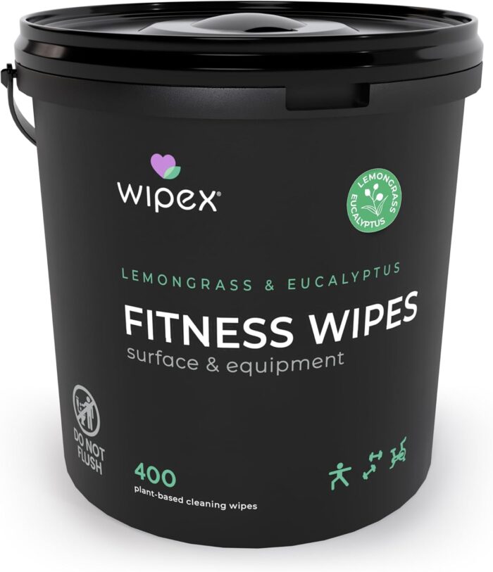 Wipex Yoga Mat Cleaner Gym Wipes - Plant-Based Lemongrass, Eucalyptus & Vinegar Wipes for Fitness Equipment & All Purpose Gym Cleaning - Safe for Peloton Bikes & Treadmills - 400 Count