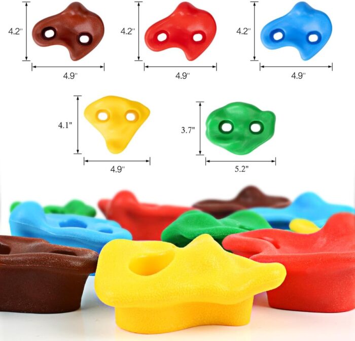 TOPNEW 20 PCS Rock Climbing Holds for Kids, Rock Wall Holds with 6.56 Ft Climbing Rope and 2 Handles, Rock Wall Climbing Kit for Indoor and Outdoor Playset - Includes Mounting Hardware - Image 3
