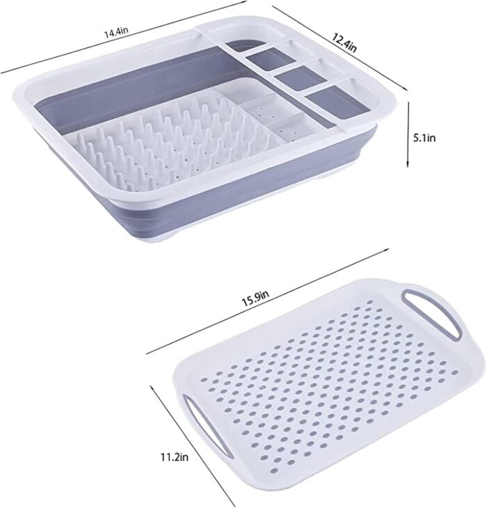 camper must haves dish drying rack Collapsible Dish Drying Rack Portable Dinnerware Drainer Organizer for Kitchen RV Campers Travel Trailers Space Saving Kitchen Storage Rack Tray (with Drainboard) - Image 8