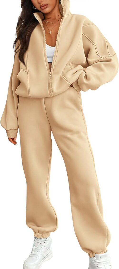 BTFBM Womens Sweatsuits 2 Piece Set 2025 Fleece Long Sleeve Zip Up Sweatshirt Sweatpants Winter Fall Outfits Jogger Sets