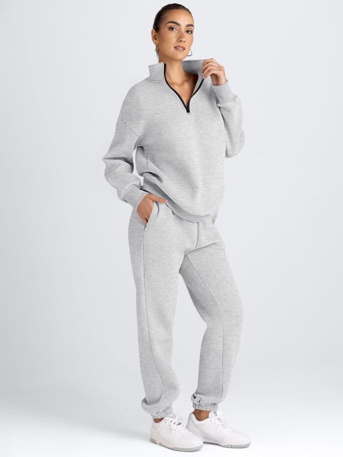 AUTOMET Women's Sweatsuits 2 Piece Outfits Long Sleeve Half Zip Pullover and Baggy Sweatpants with Pockets - Image 4