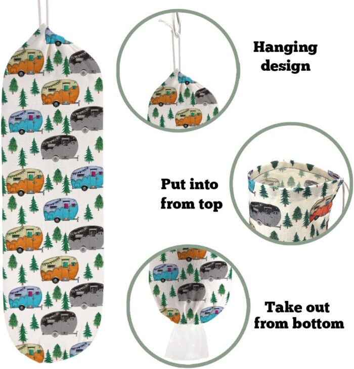 2Pcs Camper Decor Plastic Bag Holder for Camping RV Decor, Reusable Hanging Grocery Bag Organizer, Washable Large Grocery Trash Bags Storage Dispenser, Camper Rv Trailer Accessories for Inside - Image 4
