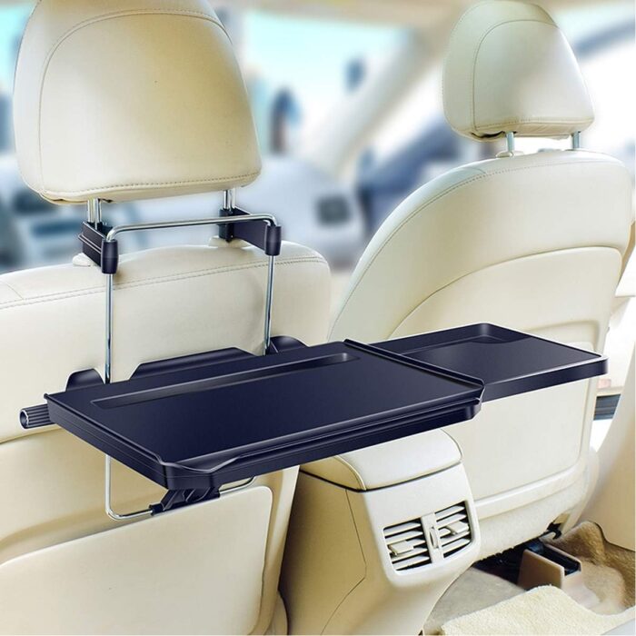 2 in 1 Car Steering Wheel Tray/Back Seat Headrest Tray for Eating Food Drink and Writing Laptop Work, Black Car Desk - Image 2