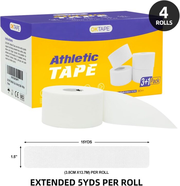 OK TAPE Athletic Sports Tape（4 Packs) - 45ft Per Roll Very Strong Tape for Athlete & Sport Trainers & First Aid Injury Wrap, Perfect for Fingers Ankles Wrist on Bat, Hockey Stick - Black - Image 7