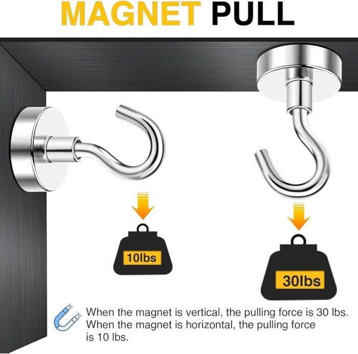 DIYMAG Magnetic Hooks, 30lbs+ Magnet Hook 2025 Cruise Cabin Ship Essentials Heavy Duty Strong Magnets Refrigerator Fridge Hanging for Classroom Beach Vacation Kitchen Grills Home 20 Pack (Silver) - Image 4