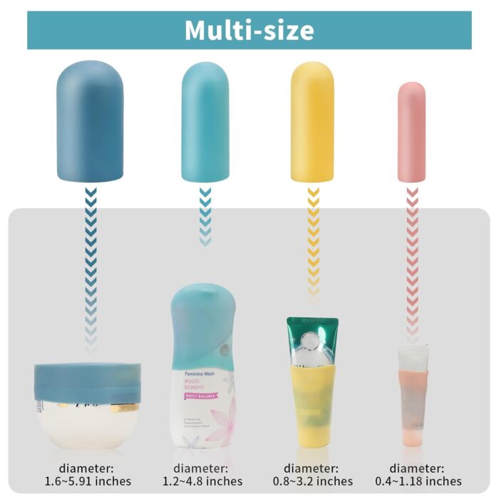 24 Pack Multi Sizes Silicone Bottle Covers, Travel Accessories Must Haves, Cruise Ship Essentials, Travel Size Toiletries,Travel Essentials for Women Men,Travel Gadgets, Elastic Sleeves for leak proof - Image 2