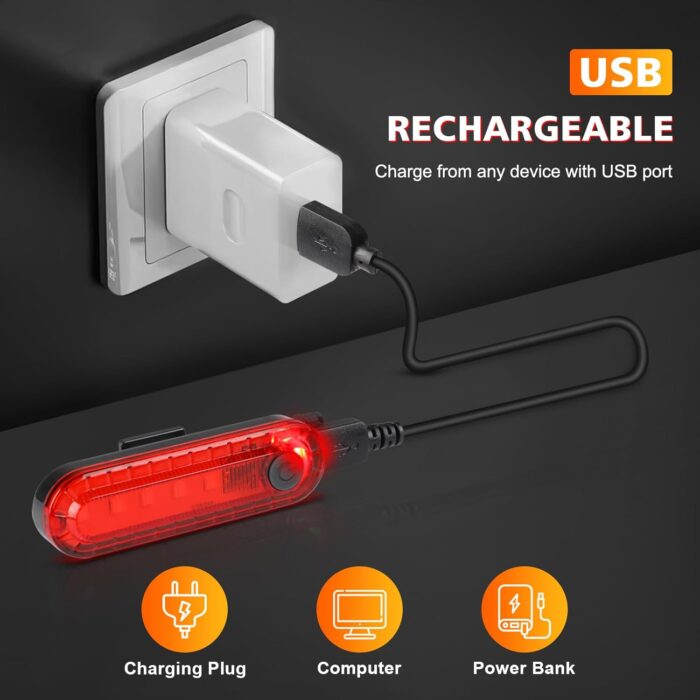 Ascher USB Rechargeable LED Bike Tail Lights 2 Pack, Bright Bicycle Cycling Rear Light, 4 Light Mode Options Safety Bike Light for Adults Kids Men Women Road Mountain(2 USB Cables Included) - Image 2