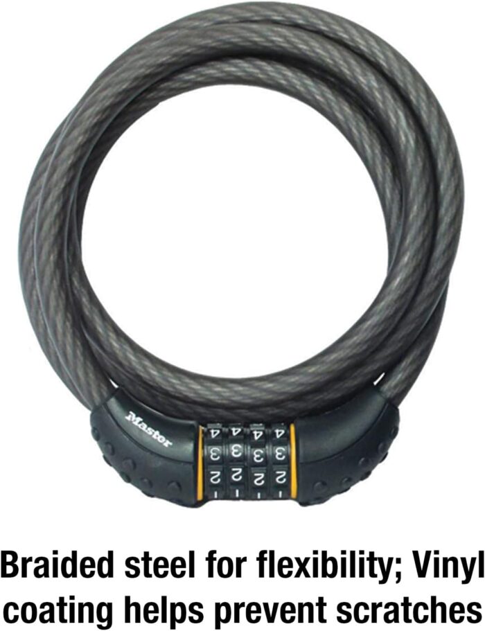 Master Lock Cable Lock, Set Your Own Combination Bike Lock, 6 ft. Long, Black, 8122D - Image 5