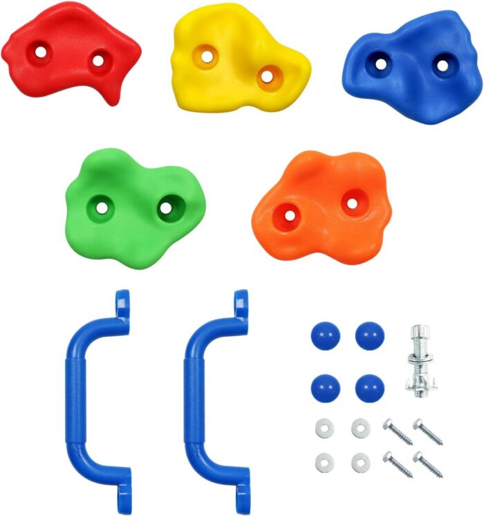 Rainbow Craft DIY Monkey Rock Climbing Holds for Kids - Wall Climbing Rocks of 20pc Rock Wall Holds, 2pc Handles & 1pc 8ft Knotted Climbing Rope - Kids Rock Climbing Holds Rock Wall Climbing Kit - Image 4