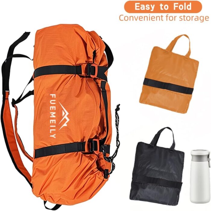 Rock Climbing Rope Bag, Large Capacity Folding Rope Storage Backpack with Ground Sheet, Adjustable Straps Outdoor Climbing Gears Orange - Image 6