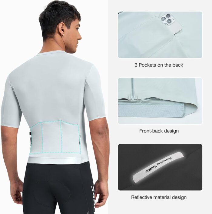 Santic Men's Cycling Jersey Short Sleeve Tops Bicycle Bike Shirt Full Zipper UPF 50+ Bicycle Jersey with Pockets - Image 4