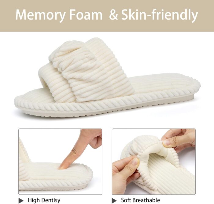 Fuzzy Open Toe Slippers for Women Indoor Cozy Memory Foam Slip On House Slides Shoes Gifts for Womens Her Mom - Image 3