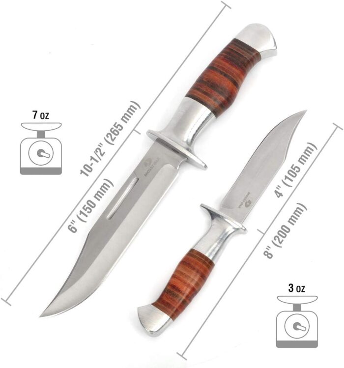 MOSSY OAK Fixed Blade Bowie Knife, 2-piece Hunting Knife with Leather Handle Featuring Laser Pattern, Sheath Included - Image 2